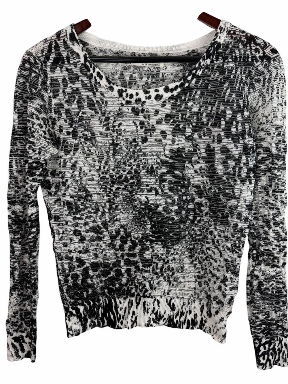 AllSaints | Haruko White Black Leopard Sheer Long Sleeve Top